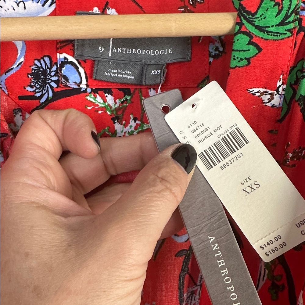 NEW Anthropologie Somerset Mini Cotton Dress Red Bird Floral Print Pockets XXS - Picture 14 of 16